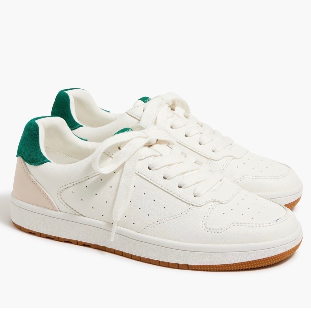 J.Crew Court Sneakers White, Cream & Green Suede Womens Size 7 Preppy Minimalist